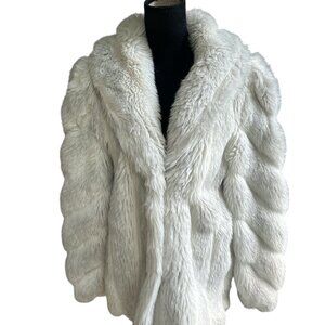 Jordache Vintage Off White Gray Faux Fur Long Sleeve Lined Coat Size 11/12